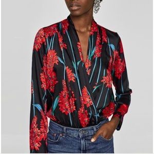 Floral long sleeve Zara bodysuit blouse